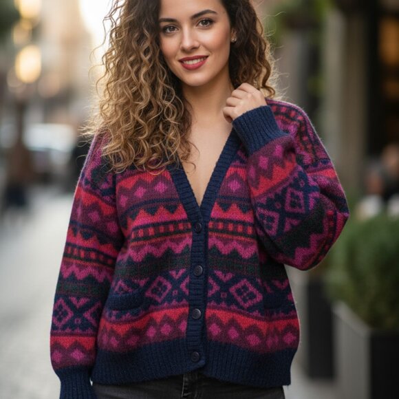 Vintage Icewear Pure New Wool Cardigan Sweater Ladies 3 Nordic Cropped Winter - Picture 1 of 6